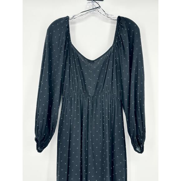 A New Day Women's Polka Dot Midi Dress Size Medium Black Long Sleeve V-Neck NWT - Picture 6 of 13